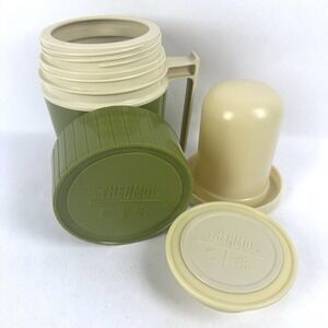 Vtg Thermos Model 7002 Insulated Hot Cold Vacuum 10oz  Olive Avocado Green